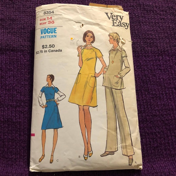 Vogue Pattern 8354 dress A line skirt patch pockets sz 14 bust 36 - Picture 1 of 5